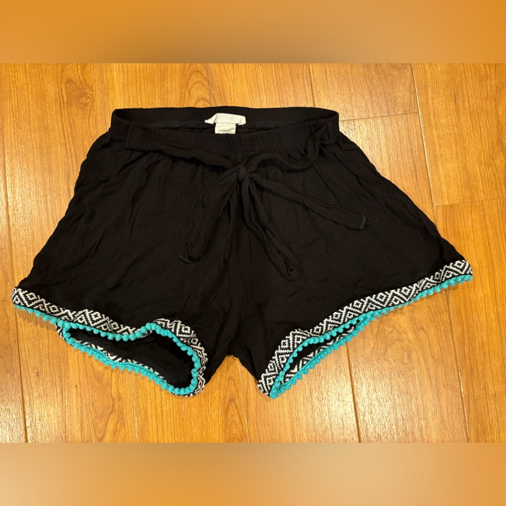 Black Women's Shorts with Blue Trim